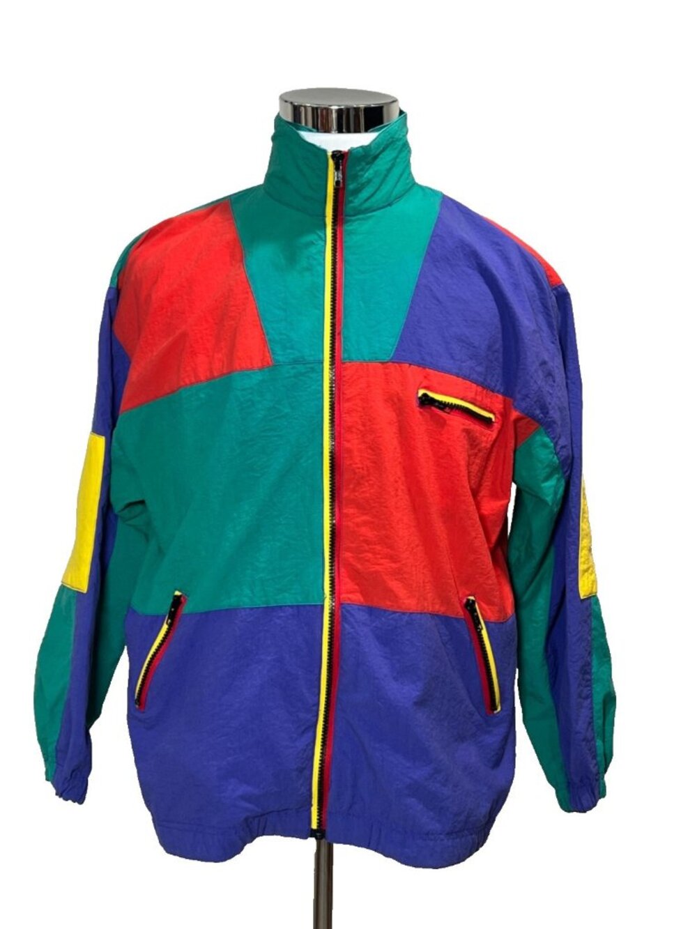 Vintage Recreation Color Block Zip Windbreaker Jacket Y2K Surf  Red Blue Green M